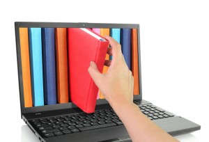 Laptop computer with colored books